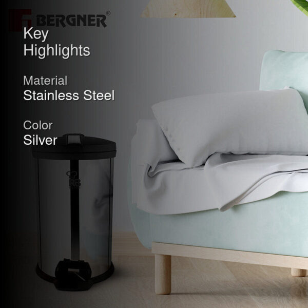 Bergner Silver Step Stainless Steel Pedal Dust Bin - 12,000 mL