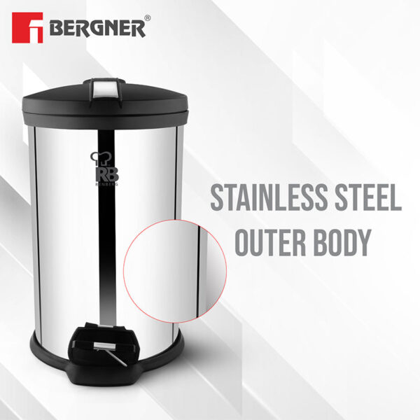 Bergner Silver Step Stainless Steel Pedal Dust Bin - 12,000 mL