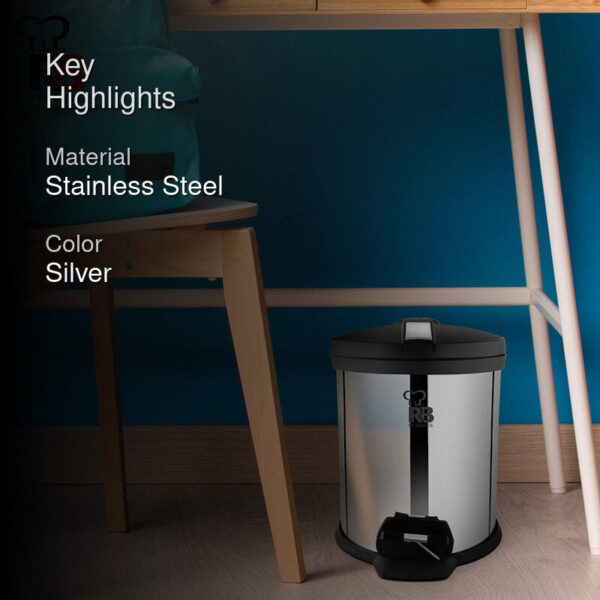 Bergner Silver Step Stainless Steel Pedal Dust Bin - 5000 mL