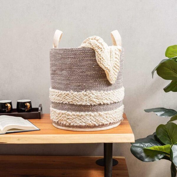 Milia Stripe Natural Fiber Laundry Basket