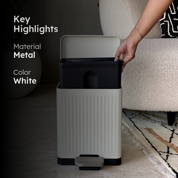 Pierre Metal Dust Bin With Pedal - White
