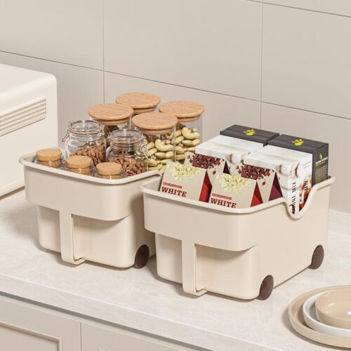 Set of 2 Sleek White Plastic Storage Organizers With Wheels - Set Of Two Set of 2 Sleek White Plastic Storage Organizers With Wheels - Set Of Two