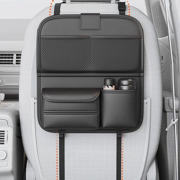 Sleek Seat Leather Car Seat Organizer With Foldable Tray - Dark Grey Sleek Seat Leather Car Seat Organizer With Foldable Tray - Dark Grey