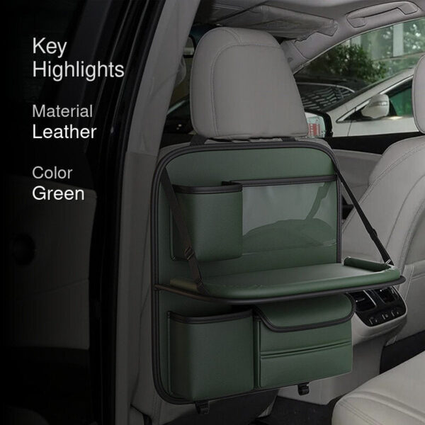 Sleek Seat Leather Car Seat Organizer With Foldable Tray - Green Sleek Seat Leather Car Seat Organizer With Foldable Tray - Green