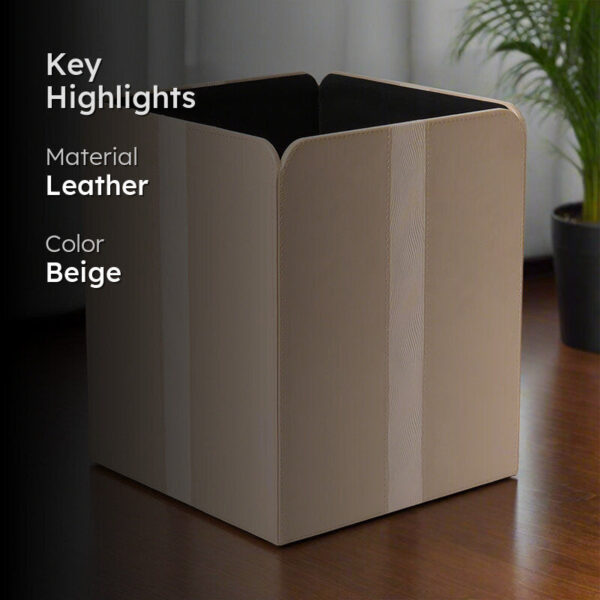 Veltrix Faux Leather Dust Bin - Beige