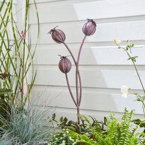 Garden Purple Iron Poppy Head Stake