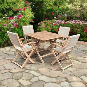London Square Folding Outdoor Dining Set with 4 Rope Chairs